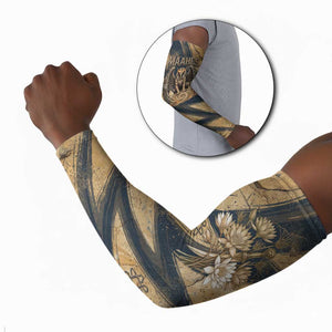 Maahes Ancient Egyptian Arm Sleeves Geometric Pattern Winged Lion Deity, and Sacred Lotus Motif - African Pride