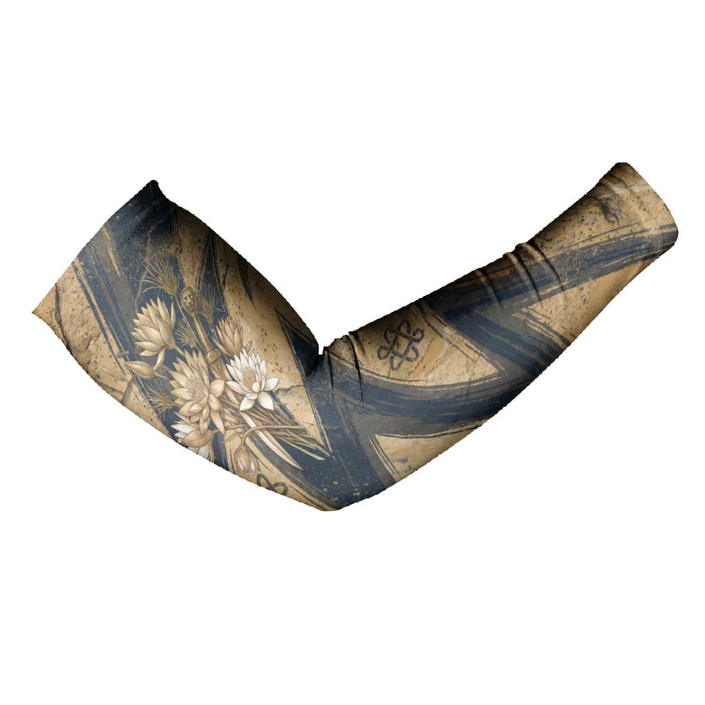 Maahes Ancient Egyptian Arm Sleeves Geometric Pattern Winged Lion Deity, and Sacred Lotus Motif - African Pride