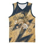 Maahes Ancient Egyptian Basketball Jersey Geometric Pattern Winged Lion Deity, and Sacred Lotus Motif - African Pride