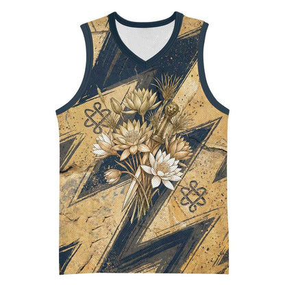 Maahes Ancient Egyptian Basketball Jersey Geometric Pattern Winged Lion Deity, and Sacred Lotus Motif - African Pride