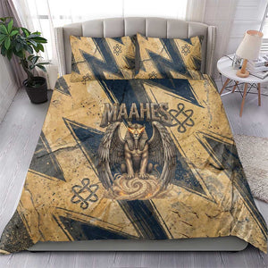 Maahes Ancient Egyptian Bedding Set Geometric Pattern Winged Lion Deity, and Sacred Lotus Motif - African Pride