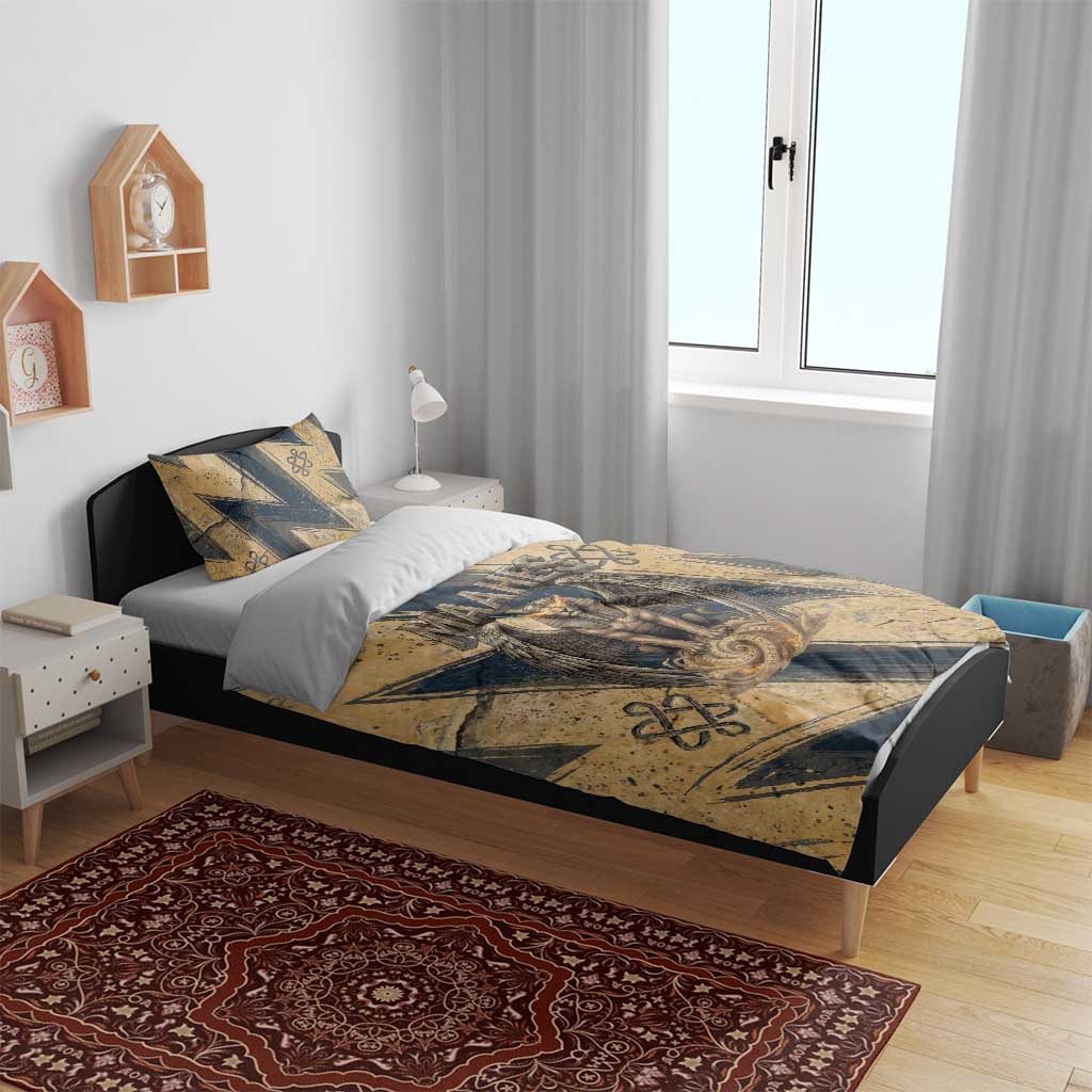 Maahes Ancient Egyptian Bedding Set Geometric Pattern Winged Lion Deity, and Sacred Lotus Motif - African Pride