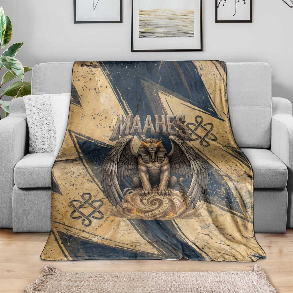 Maahes Ancient Egyptian Blanket Geometric Pattern Winged Lion Deity, and Sacred Lotus Motif - African Pride