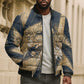 Maahes Ancient Egyptian Bomber Puffer Jacket Geometric Pattern Winged Lion Deity, and Sacred Lotus Motif - African Pride