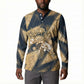 Maahes Ancient Egyptian Button Sweatshirt Geometric Pattern Winged Lion Deity, and Sacred Lotus Motif