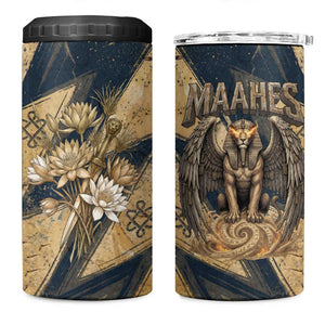 Maahes Ancient Egyptian 4 in 1 Can Cooler Tumbler Geometric Pattern Winged Lion Deity, and Sacred Lotus Motif - African Pride