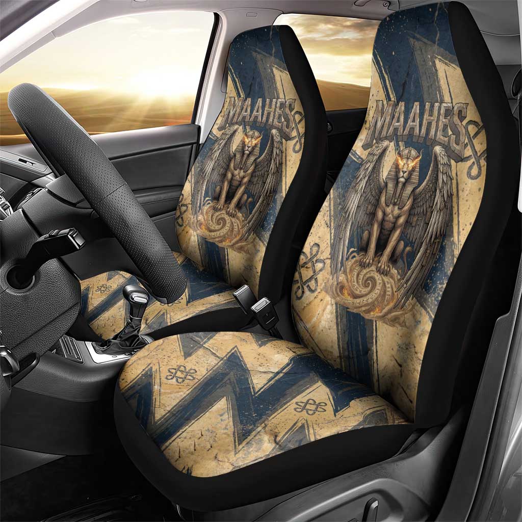 Maahes Ancient Egyptian Car Seat Cover Geometric Pattern Winged Lion Deity, and Sacred Lotus Motif - African Pride