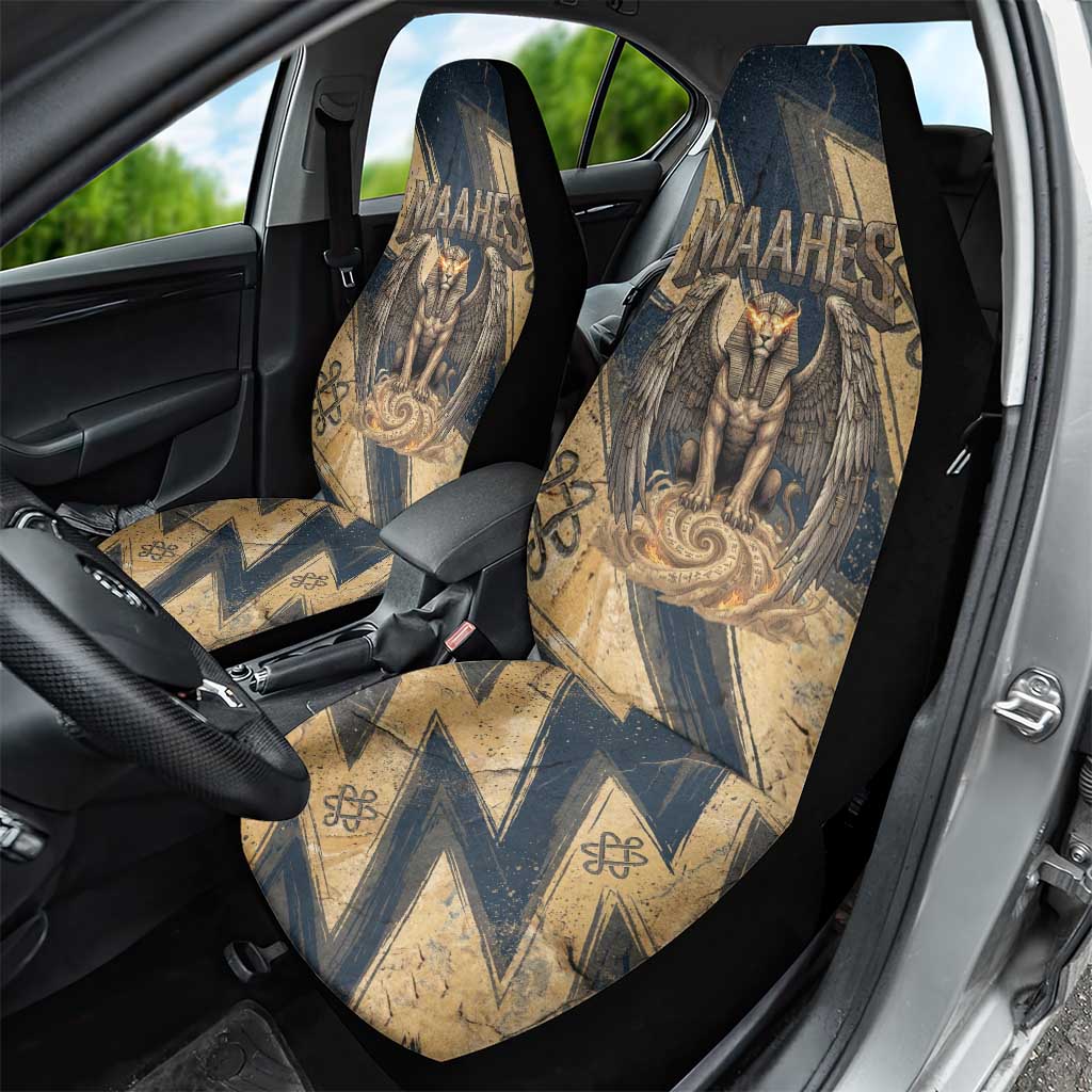 Maahes Ancient Egyptian Car Seat Cover Geometric Pattern Winged Lion Deity, and Sacred Lotus Motif - African Pride