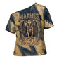 Maahes Ancient Egyptian Cross Shoulder Shirt Geometric Pattern Winged Lion Deity, and Sacred Lotus Motif - African Pride