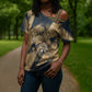 Maahes Ancient Egyptian Cross Shoulder Shirt Geometric Pattern Winged Lion Deity, and Sacred Lotus Motif - African Pride