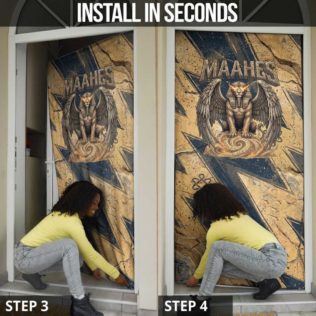 Maahes Ancient Egyptian Door Cover Geometric Pattern Winged Lion Deity, and Sacred Lotus Motif - African Pride
