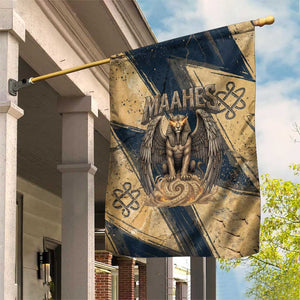 Maahes Ancient Egyptian Garden Flag Geometric Pattern Winged Lion Deity, and Sacred Lotus Motif - African Pride