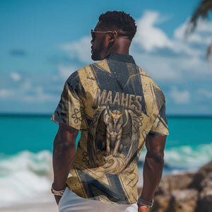 Maahes Ancient Egyptian Hawaiian Shirt Geometric Pattern Winged Lion Deity, and Sacred Lotus Motif - African Pride