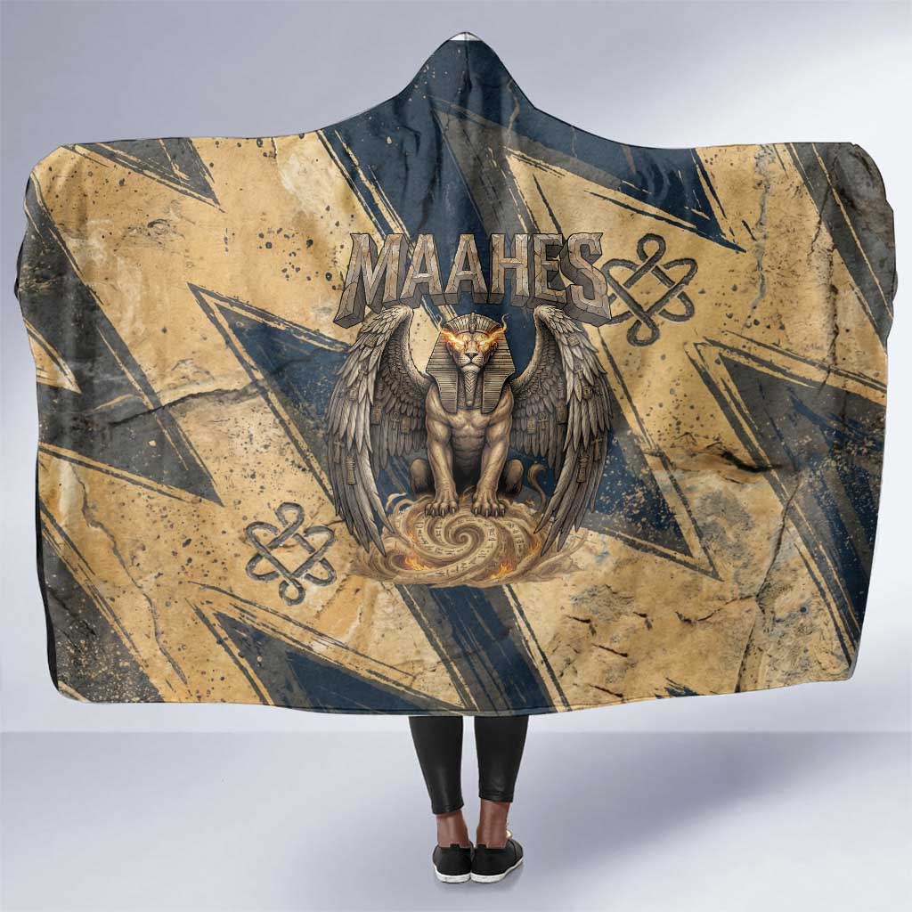 Maahes Ancient Egyptian Hooded Blanket Geometric Pattern Winged Lion Deity, and Sacred Lotus Motif - African Pride