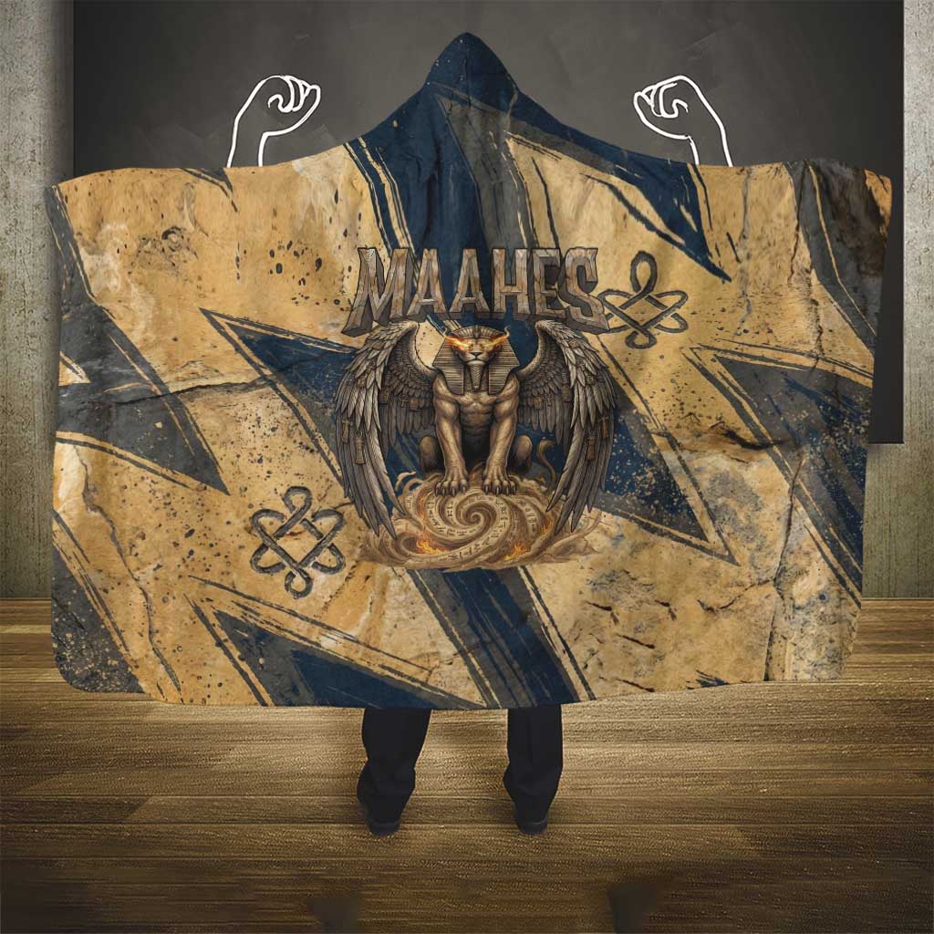 Maahes Ancient Egyptian Hooded Blanket Geometric Pattern Winged Lion Deity, and Sacred Lotus Motif - African Pride
