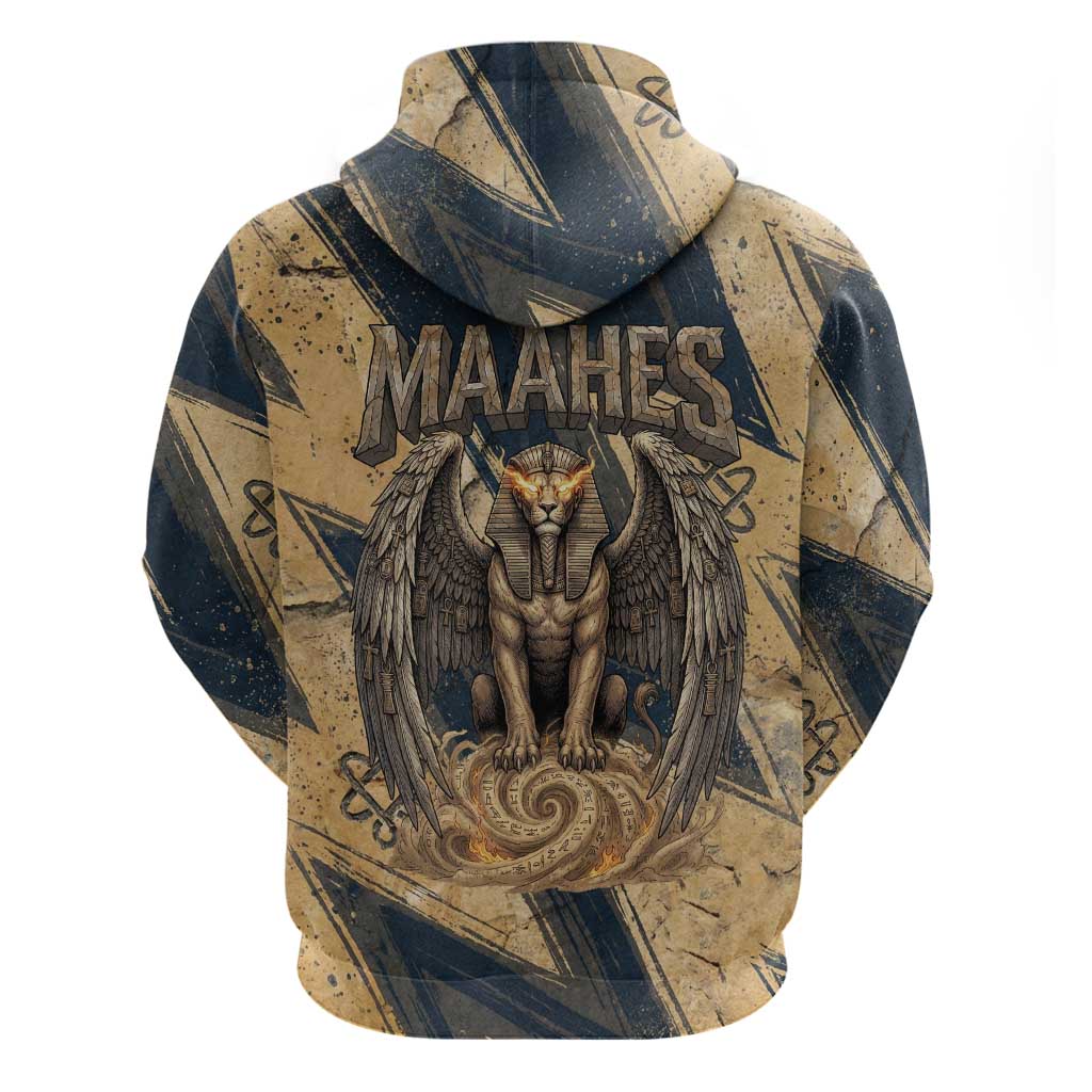 Maahes Ancient Egyptian Hoodie Geometric Pattern Winged Lion Deity, and Sacred Lotus Motif - African Pride