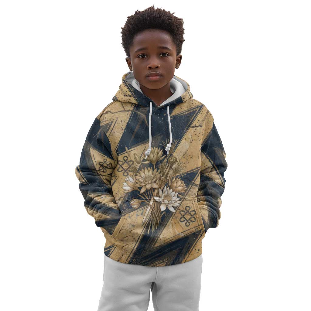 Maahes Ancient Egyptian Kid Hoodie Geometric Pattern Winged Lion Deity, and Sacred Lotus Motif - African Pride
