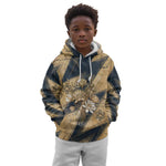 Maahes Ancient Egyptian Kid Hoodie Geometric Pattern Winged Lion Deity, and Sacred Lotus Motif - African Pride