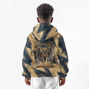 Maahes Ancient Egyptian Kid Hoodie Geometric Pattern Winged Lion Deity, and Sacred Lotus Motif - African Pride