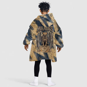 Maahes Ancient Egyptian Kid Wearable Blanket Hoodie Geometric Pattern Winged Lion Deity, and Sacred Lotus Motif - African Pride