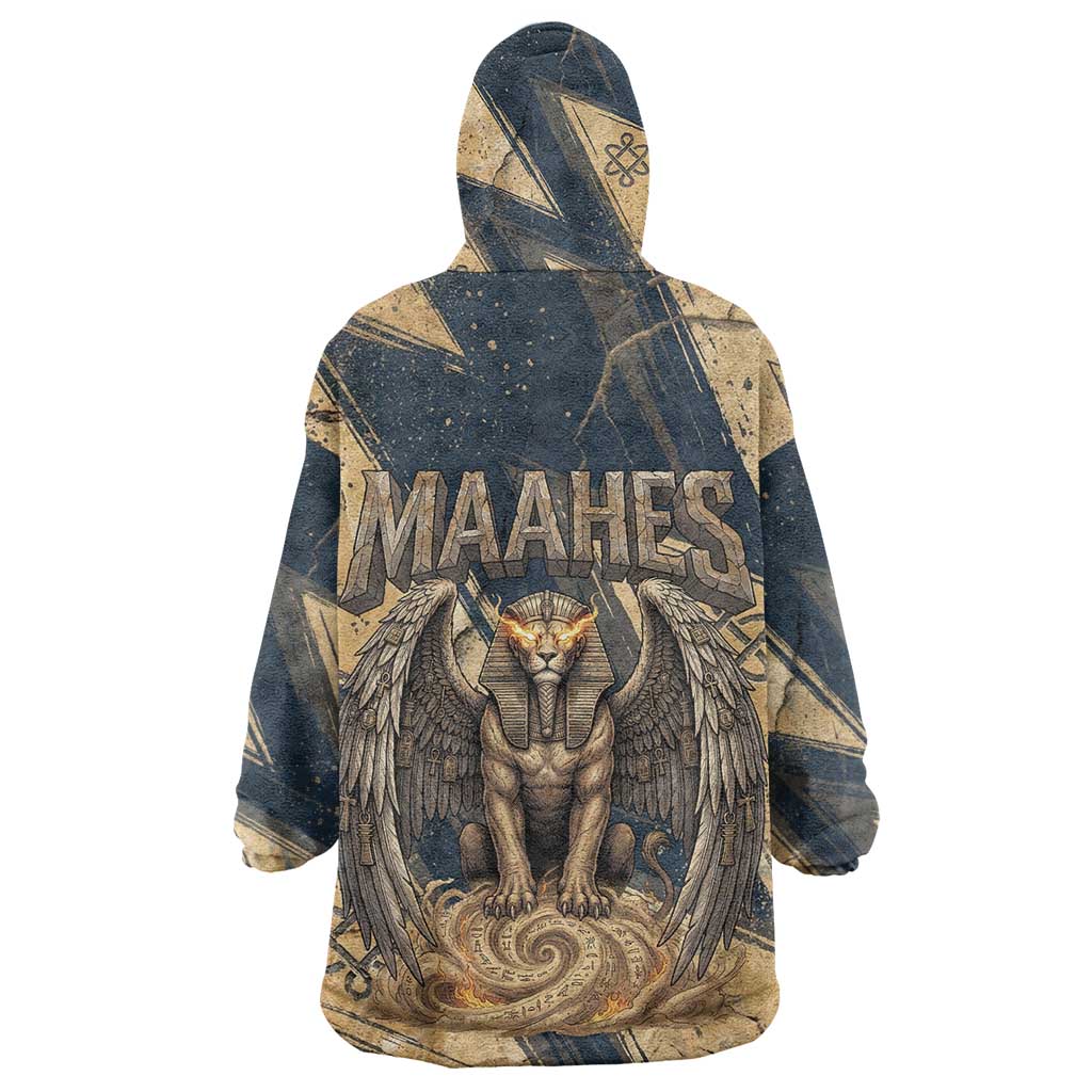 Maahes Ancient Egyptian Kid Wearable Blanket Hoodie Geometric Pattern Winged Lion Deity, and Sacred Lotus Motif - African Pride