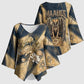 Maahes Ancient Egyptian Kimono Sleeve Blouse Geometric Pattern Winged Lion Deity, and Sacred Lotus Motif - African Pride