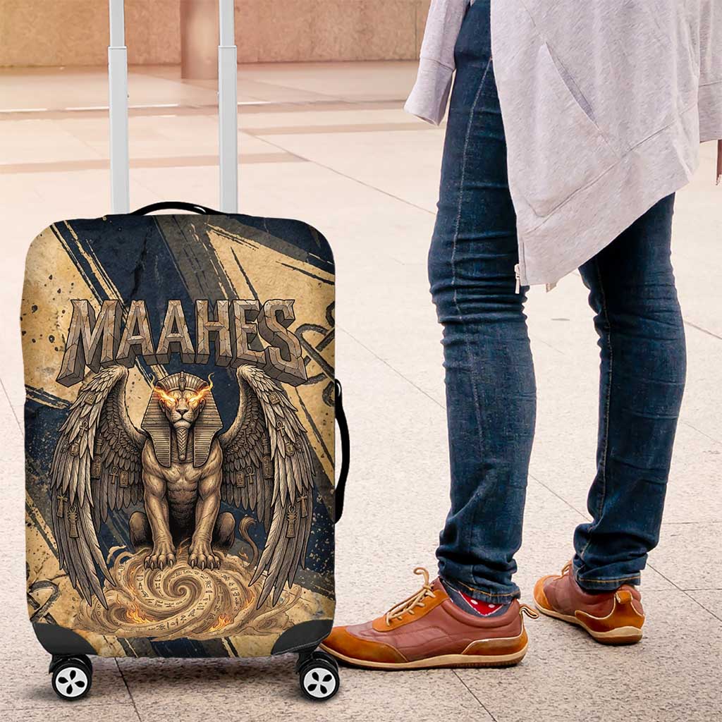 Maahes Ancient Egyptian Luggage Cover Geometric Pattern Winged Lion Deity, and Sacred Lotus Motif - African Pride