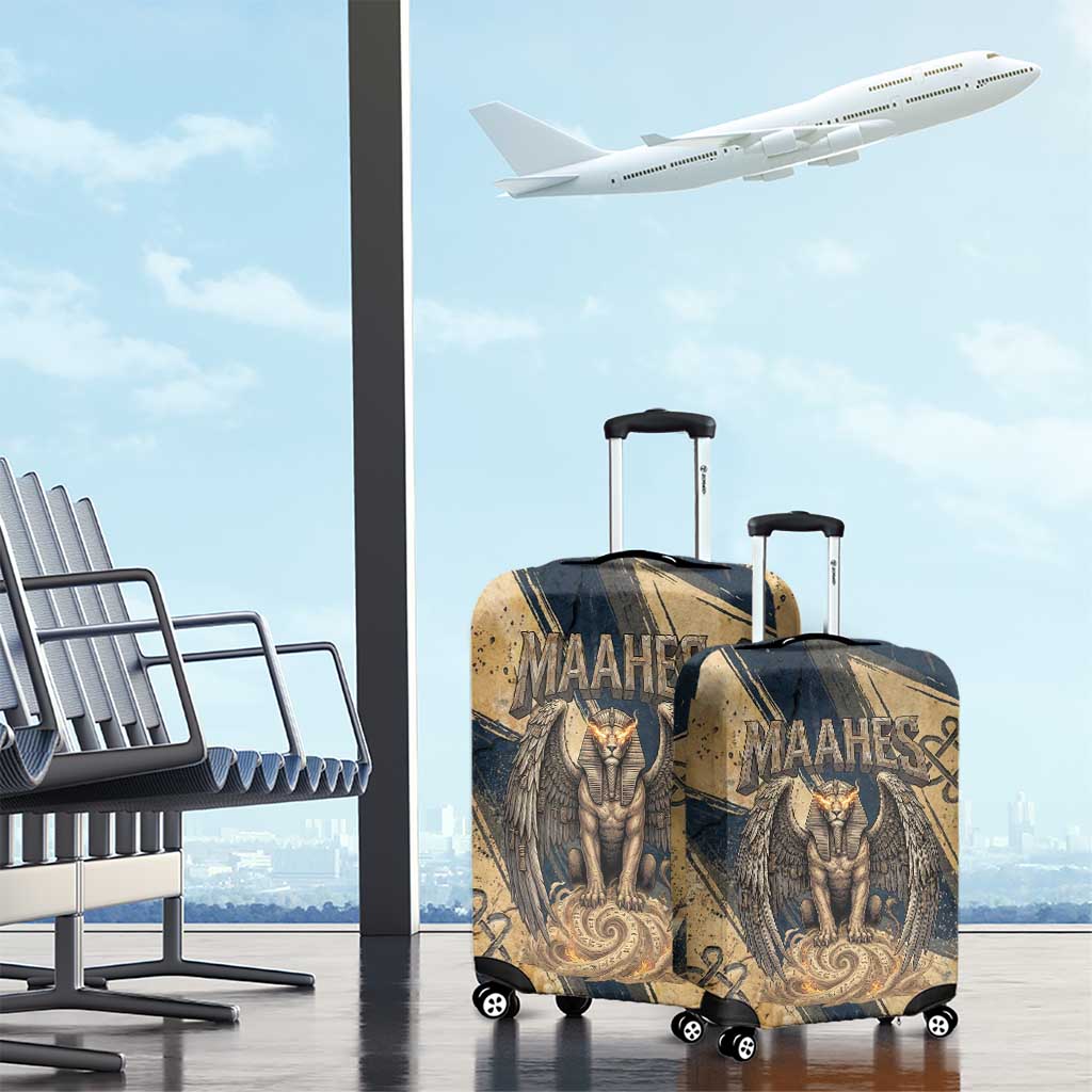 Maahes Ancient Egyptian Luggage Cover Geometric Pattern Winged Lion Deity, and Sacred Lotus Motif - African Pride