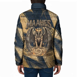Maahes Ancient Egyptian Padded Jacket Geometric Pattern Winged Lion Deity, and Sacred Lotus Motif - African Pride
