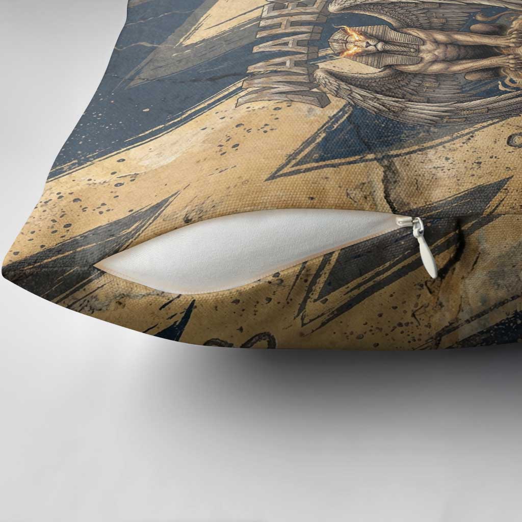 Maahes Ancient Egyptian Pillow Cover Geometric Pattern Winged Lion Deity, and Sacred Lotus Motif - African Pride