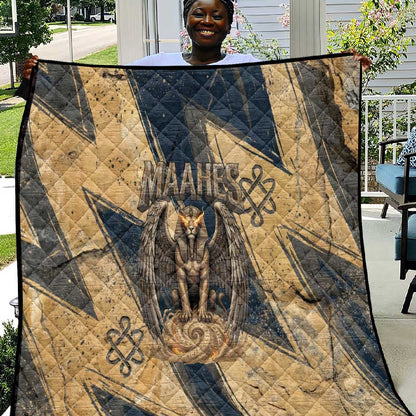 Maahes Ancient Egyptian Quilt Geometric Pattern Winged Lion Deity, and Sacred Lotus Motif - African Pride