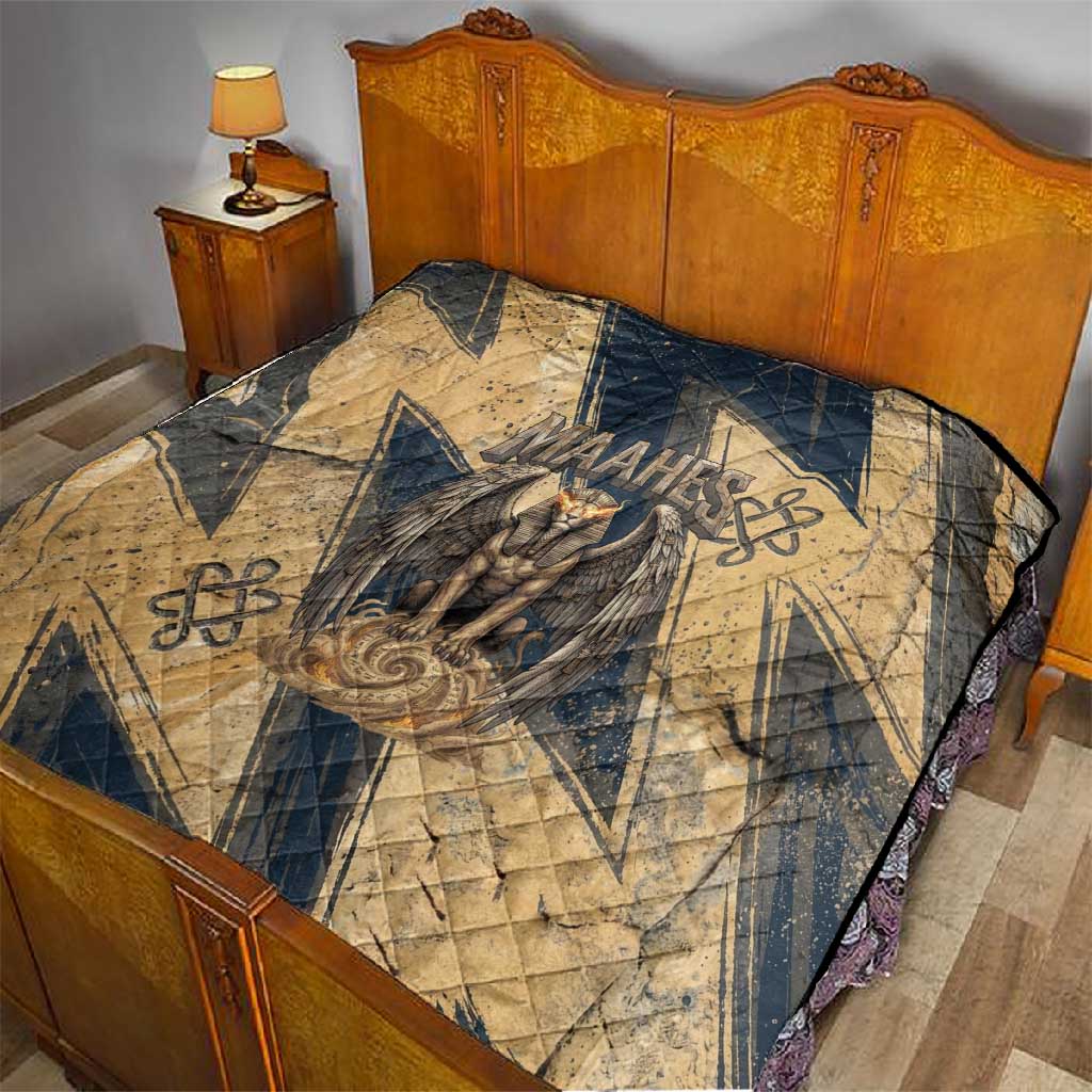 Maahes Ancient Egyptian Quilt Geometric Pattern Winged Lion Deity, and Sacred Lotus Motif - African Pride