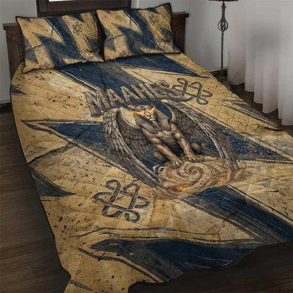 Maahes Ancient Egyptian Quilt Bed Set Geometric Pattern Winged Lion Deity, and Sacred Lotus Motif - African Pride