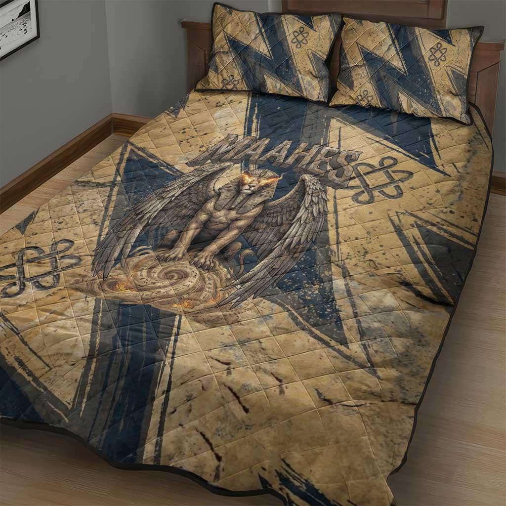 Maahes Ancient Egyptian Quilt Bed Set Geometric Pattern Winged Lion Deity, and Sacred Lotus Motif - African Pride