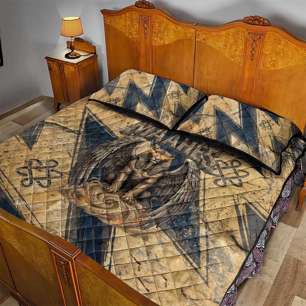 Maahes Ancient Egyptian Quilt Bed Set Geometric Pattern Winged Lion Deity, and Sacred Lotus Motif - African Pride