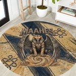 Maahes Ancient Egyptian Round Carpet Geometric Pattern Winged Lion Deity, and Sacred Lotus Motif - African Pride