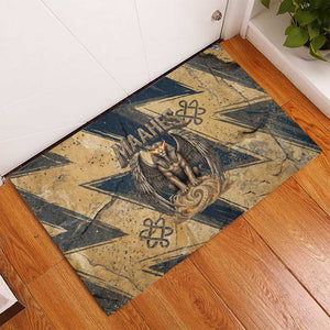 Maahes Ancient Egyptian Rubber Doormat Geometric Pattern Winged Lion Deity, and Sacred Lotus Motif - African Pride