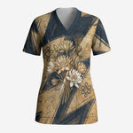 Maahes Ancient Egyptian Scrub Top Geometric Pattern Winged Lion Deity, and Sacred Lotus Motif - African Pride