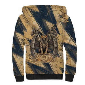 Maahes Ancient Egyptian Sherpa Hoodie Geometric Pattern Winged Lion Deity, and Sacred Lotus Motif - African Pride