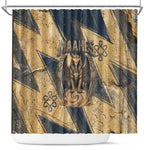 Maahes Ancient Egyptian Shower Curtain Geometric Pattern Winged Lion Deity, and Sacred Lotus Motif - African Pride