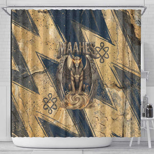 Maahes Ancient Egyptian Shower Curtain Geometric Pattern Winged Lion Deity, and Sacred Lotus Motif - African Pride