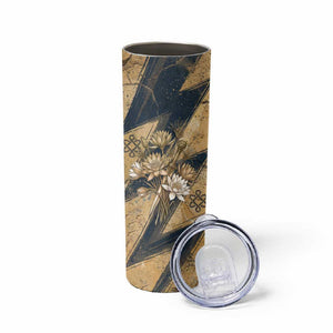 Maahes Ancient Egyptian Skinny Tumbler Geometric Pattern Winged Lion Deity, and Sacred Lotus Motif - African Pride