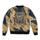 Maahes Ancient Egyptian Sleeve Zip Bomber Jacket Geometric Pattern Winged Lion Deity, and Sacred Lotus Motif - African Pride