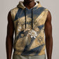 Maahes Ancient Egyptian Sleeveless Hoodie Geometric Pattern Winged Lion Deity, and Sacred Lotus Motif - African Pride