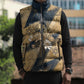 Maahes Ancient Egyptian Sleeveless Puffer Jacket Geometric Pattern Winged Lion Deity, and Sacred Lotus Motif - African Pride
