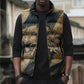 Maahes Ancient Egyptian Sleeveless Puffer Jacket Geometric Pattern Winged Lion Deity, and Sacred Lotus Motif - African Pride