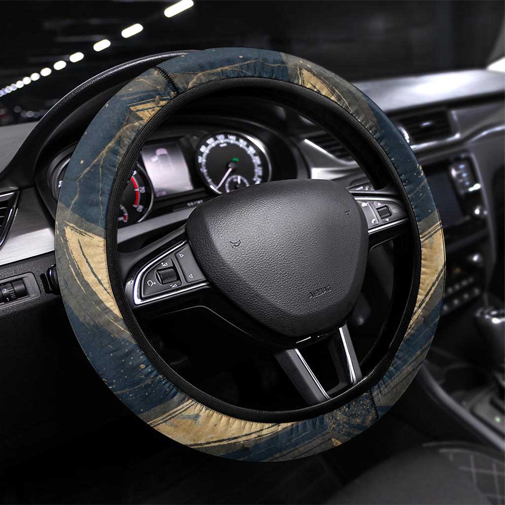 Maahes Ancient Egyptian Steering Wheel Cover Geometric Pattern Winged Lion Deity, and Sacred Lotus Motif - African Pride