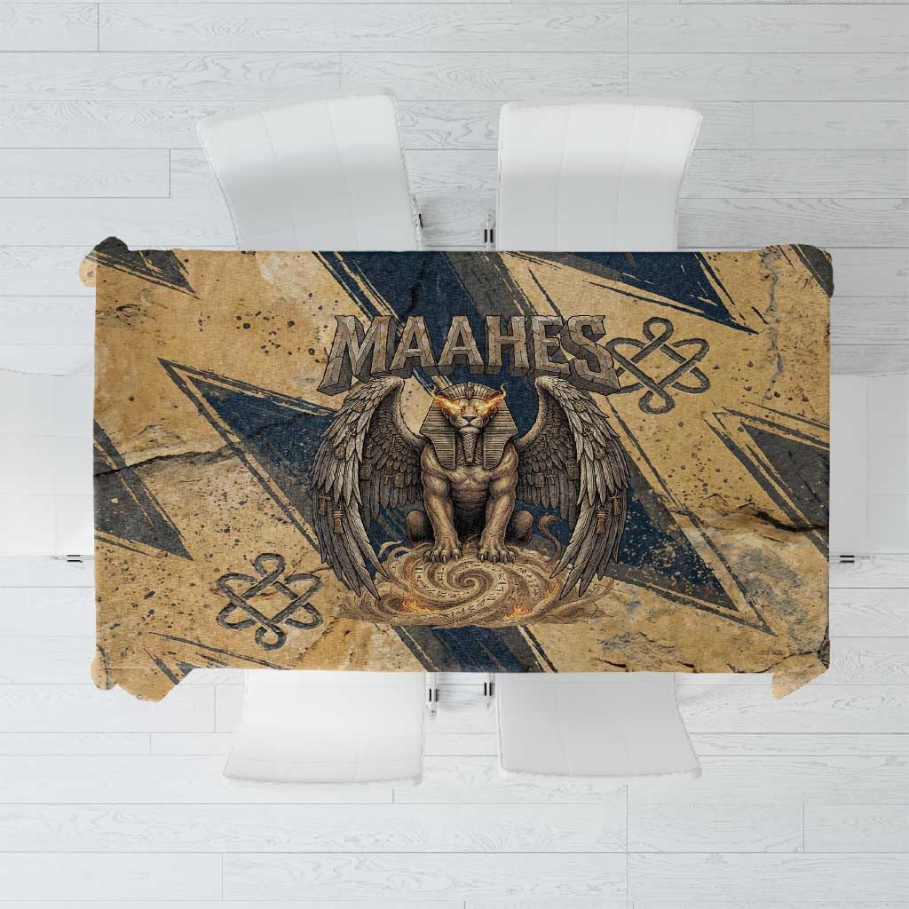 Maahes Ancient Egyptian Tablecloth Geometric Pattern Winged Lion Deity, and Sacred Lotus Motif - African Pride