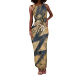 Maahes Ancient Egyptian Tank Maxi Dress Geometric Pattern Winged Lion Deity, and Sacred Lotus Motif - African Pride