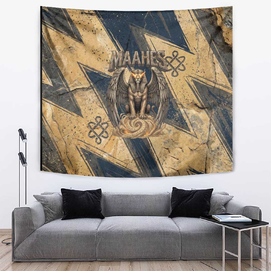 Maahes Ancient Egyptian Tapestry Geometric Pattern Winged Lion Deity, and Sacred Lotus Motif - African Pride